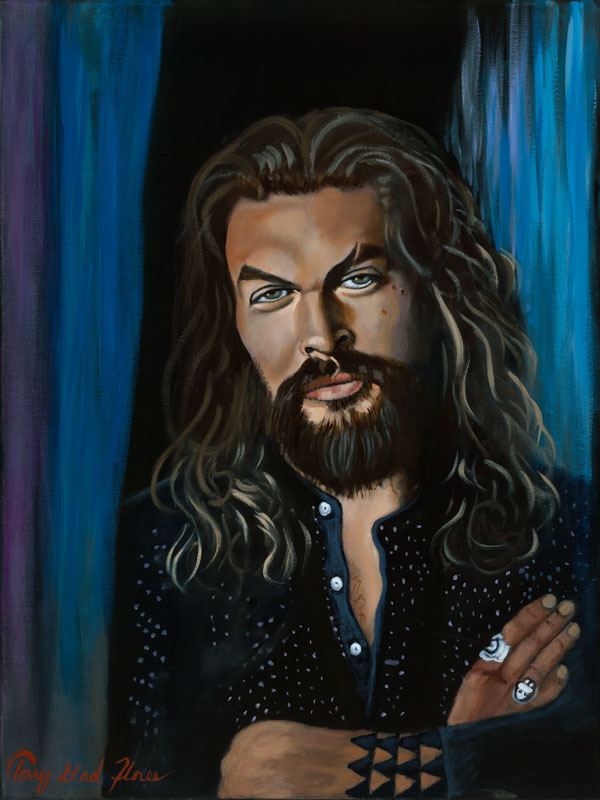 Painting of Jason Mamoa by Terry Glad Flores staring into your eyes